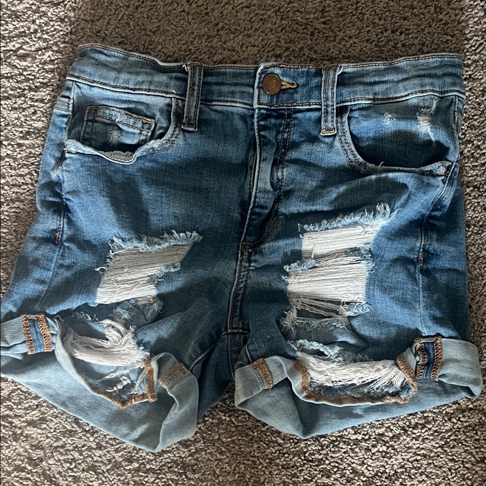 Sneak Peek Distressed Rolled-Hem Denim Shorts